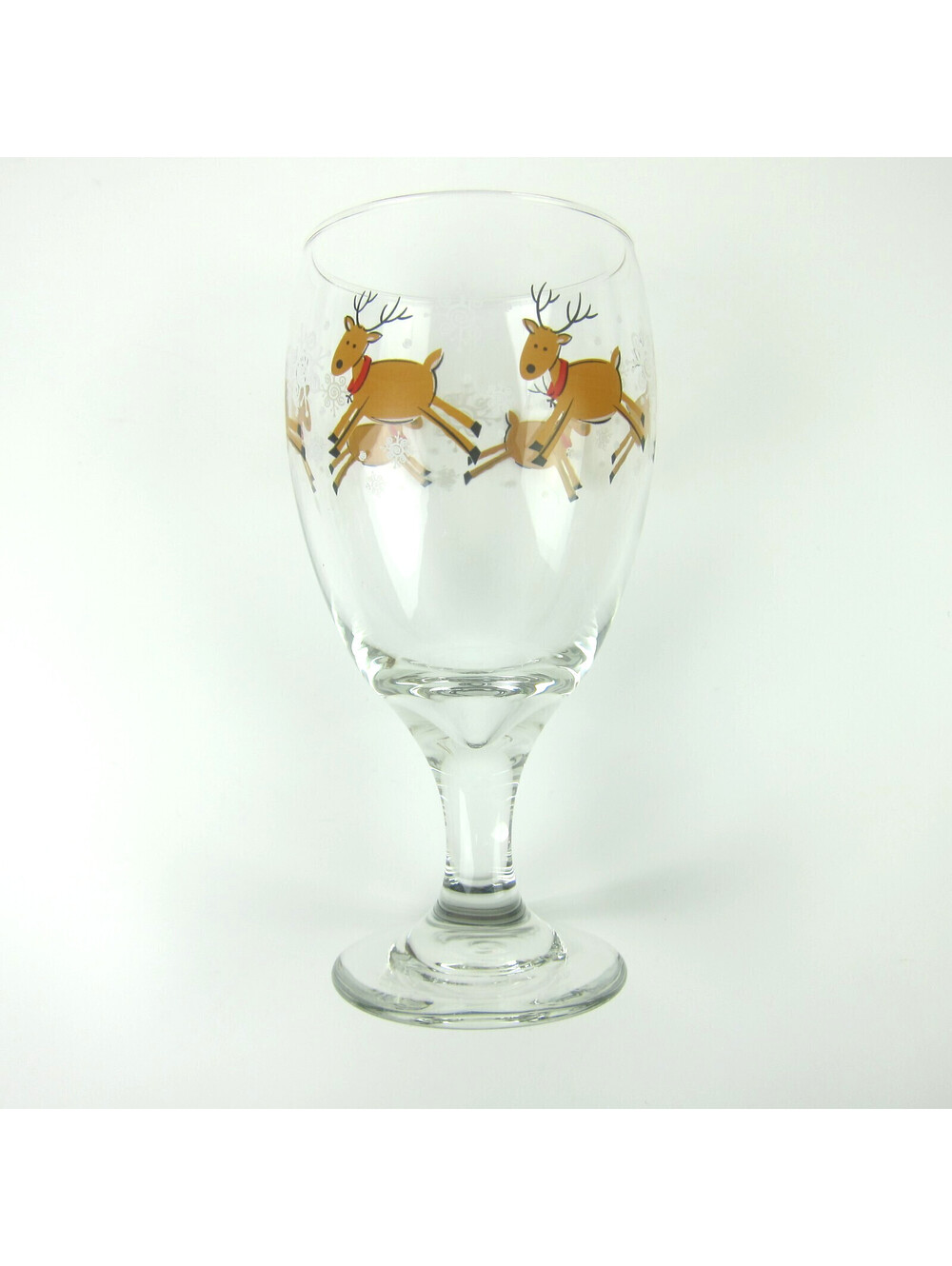 Vintage Christmas Reindeer Glass Goblet 12 oz LIBBEY Holiday Snowflakes 1990s